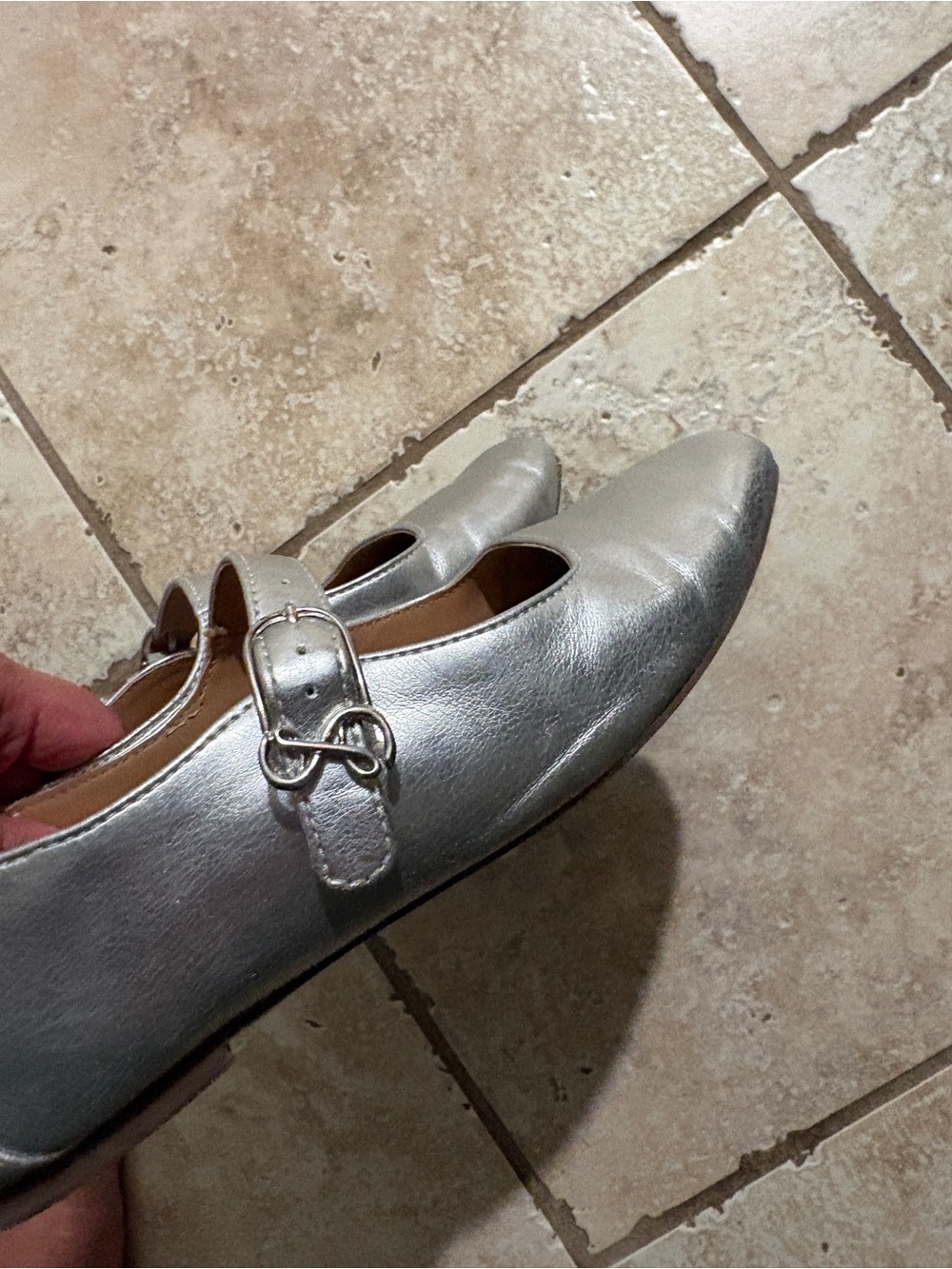 Women's Silver Mary Jane Flats with Buckle Strap - Picture 2 of 2